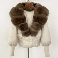 Winter girls jacket with real raccoon fox fur loose fit coat