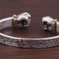 Masculine Fist Shaped Bracelet for Mens Vintage Solid 925 Silver Bangles Classic Jewelry