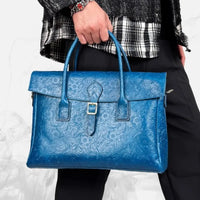 Vintage flower carved leather bag  single shoulder briefcase & business satchel