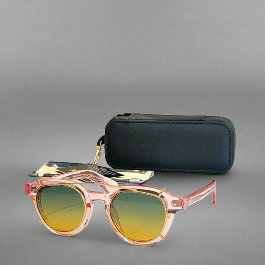 Moscot Baitsim handcrafted acetate clip-ons with iconic oval shape sunglasses