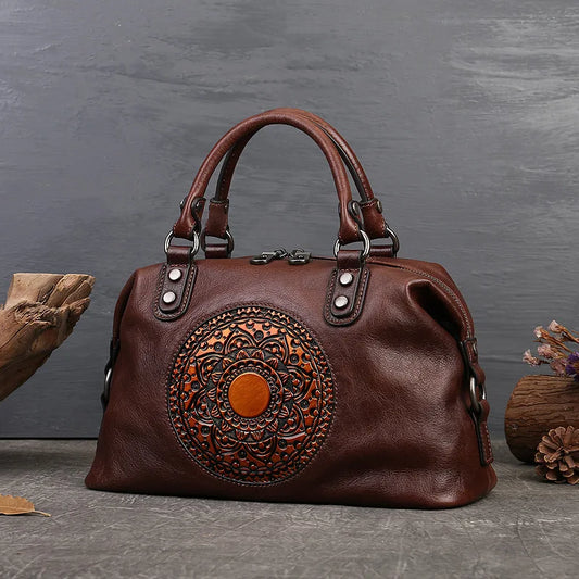 women genuine leather tote bag classic cowhide shoulder handbag with zipper