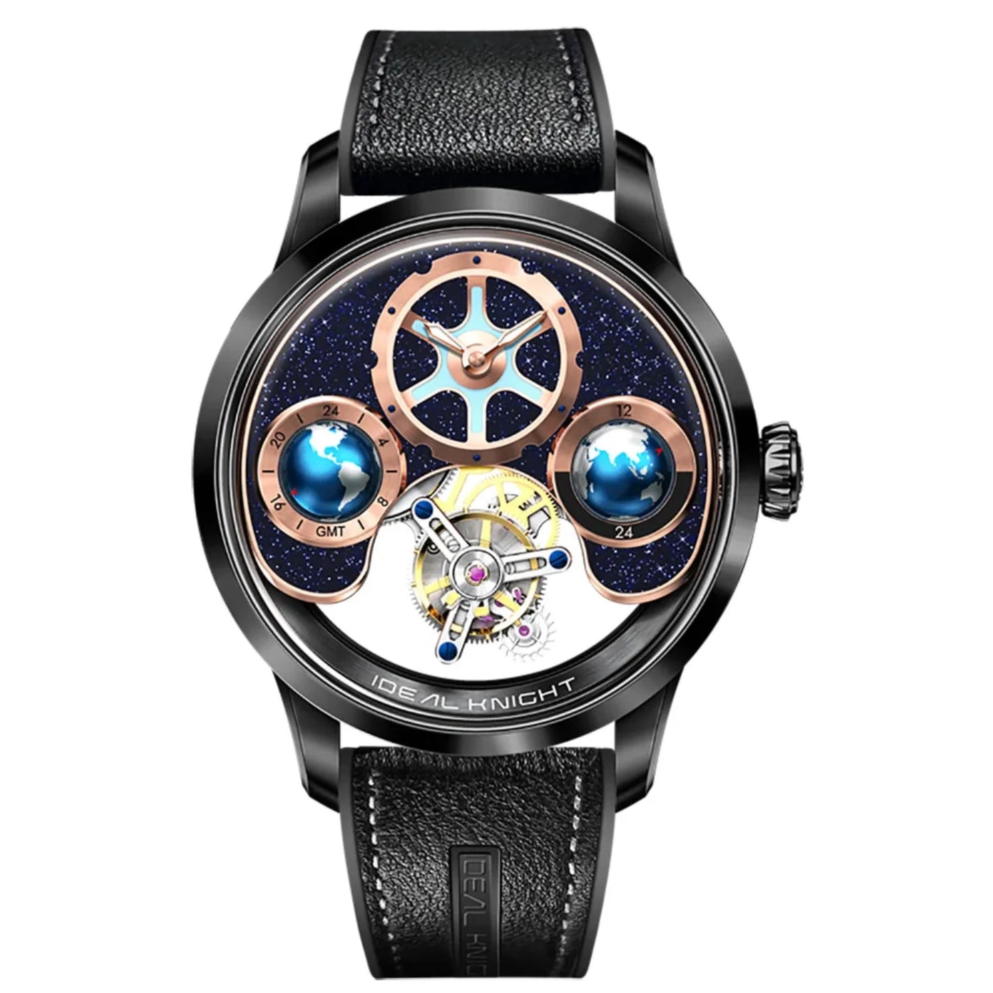 IDEAL KNIGHT blue earth tourbillon watch luxury skeleton automatic timepiece