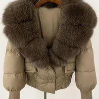 Winter girls jacket with real raccoon fox fur loose fit coat