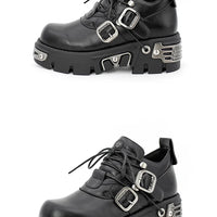 Dark punk style boots leather metal niche street style