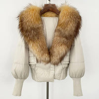 Winter girls jacket with real raccoon fox fur loose fit coat