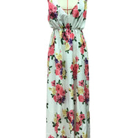 Rückenfreies Blumenkleid - Ärmelloses Maxikleid mit hoher Taille