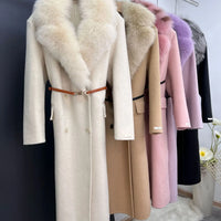 women's luxury wool coat  long patchwork design with detachable fox fur
