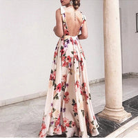Rückenfreies Blumenkleid - Ärmelloses Maxikleid mit hoher Taille