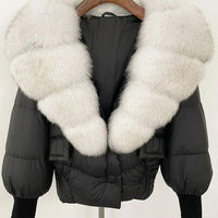 Winter girls jacket with real raccoon fox fur loose fit coat