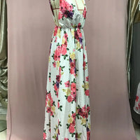 Rückenfreies Blumenkleid - Ärmelloses Maxikleid mit hoher Taille
