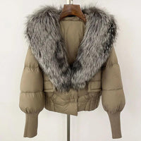 Winter girls jacket with real raccoon fox fur loose fit coat