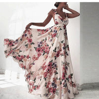 Rückenfreies Blumenkleid - Ärmelloses Maxikleid mit hoher Taille