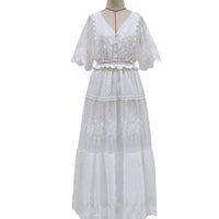 Boho style girl dress white cotton lace sleeveless long summer