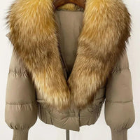 Winter girls jacket with real raccoon fox fur loose fit coat
