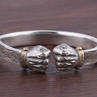 Masculine Fist Shaped Bracelet for Mens Vintage Solid 925 Silver Bangles Classic Jewelry