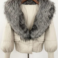 Winter girls jacket with real raccoon fox fur loose fit coat