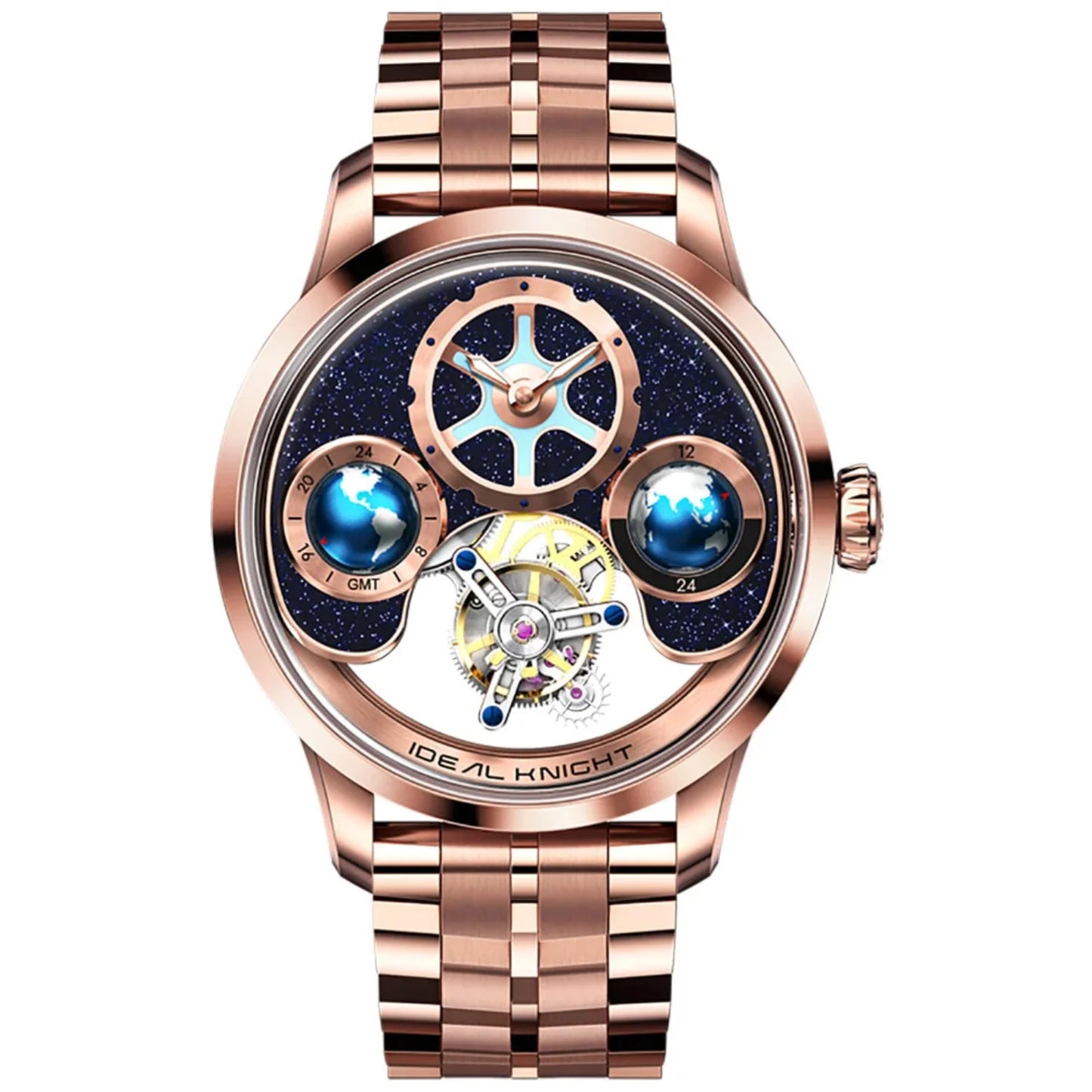 IDEAL KNIGHT blue earth tourbillon watch luxury skeleton automatic timepiece