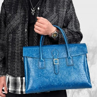 Vintage flower carved leather bag  single shoulder briefcase & business satchel
