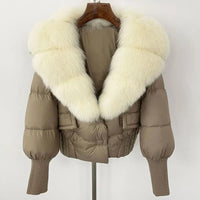 Winter girls jacket with real raccoon fox fur loose fit coat