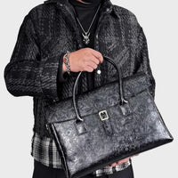 Vintage flower carved leather bag  single shoulder briefcase & business satchel