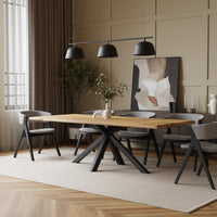 Esstisch mit Ansteckplatten, 160 (240) x90cm, Eiche massiv Baumkante und Spidergestell