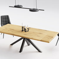 Esstisch mit Ansteckplatten, 160 (240) x90cm, Eiche massiv Baumkante und Spidergestell