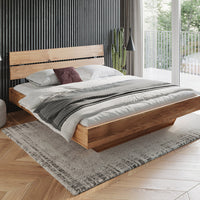 Turin Massivholz Eichenbett 140-180cm mit Holzbeinen und doppelter Rückenlehne