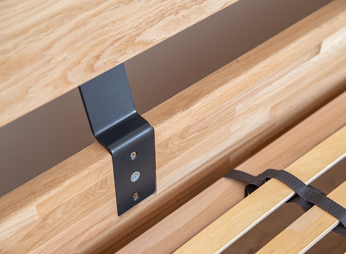 Turin Massivholz Eichenbett 140-180cm mit Holzbeinen und doppelter Rückenlehne