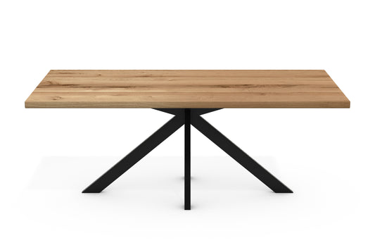 Esstisch Leeds Eiche Massiv 160-240cm - Spider Gestell Schwarz Metall