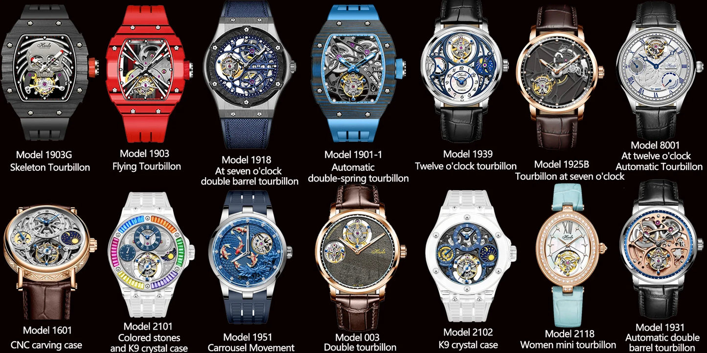 Haofa luxury men watch carrousel sapphire starry dial mechanical wristwatch