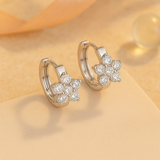 Ohrringe aus 925er Sterling-Silber, Creole mit kleiner Zirkonia-Blume