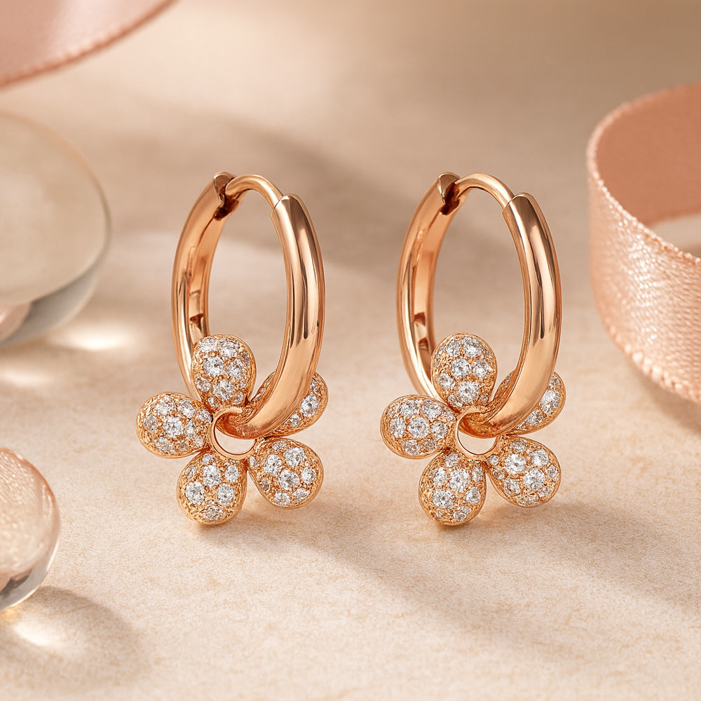 Ohrringe aus 925er Sterling-Silber, hängendes Blümchen mit Zirkonia