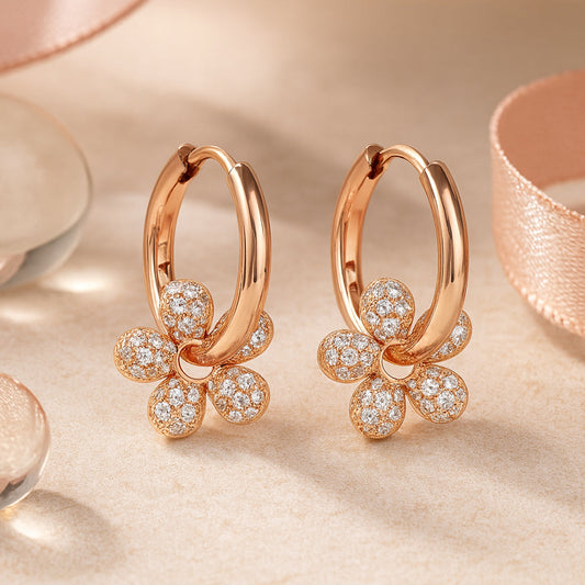 Ohrringe aus 925er Sterling-Silber, hängendes Blümchen mit Zirkonia