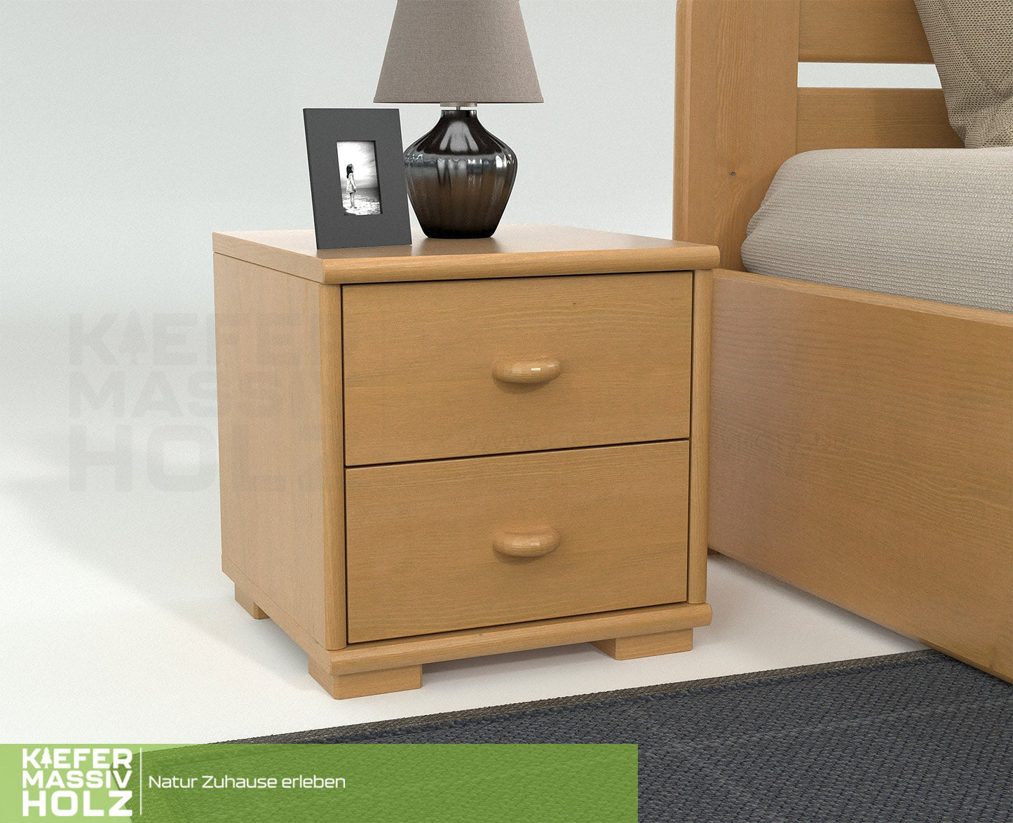Vanessa Kiefer Massivholz Nachttisch Nachtschrank | 2-Schubladen | 100% Bio Kiefer
