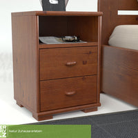 Vanessa Kiefer Massivholz Nachttisch Nachtschrank | 2-Schubladen 1-Regal | 100% Bio Kiefer