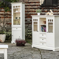 Bologna Elegante Massivholz Kiefer Vitrine 1-Türig | Farbe weiß