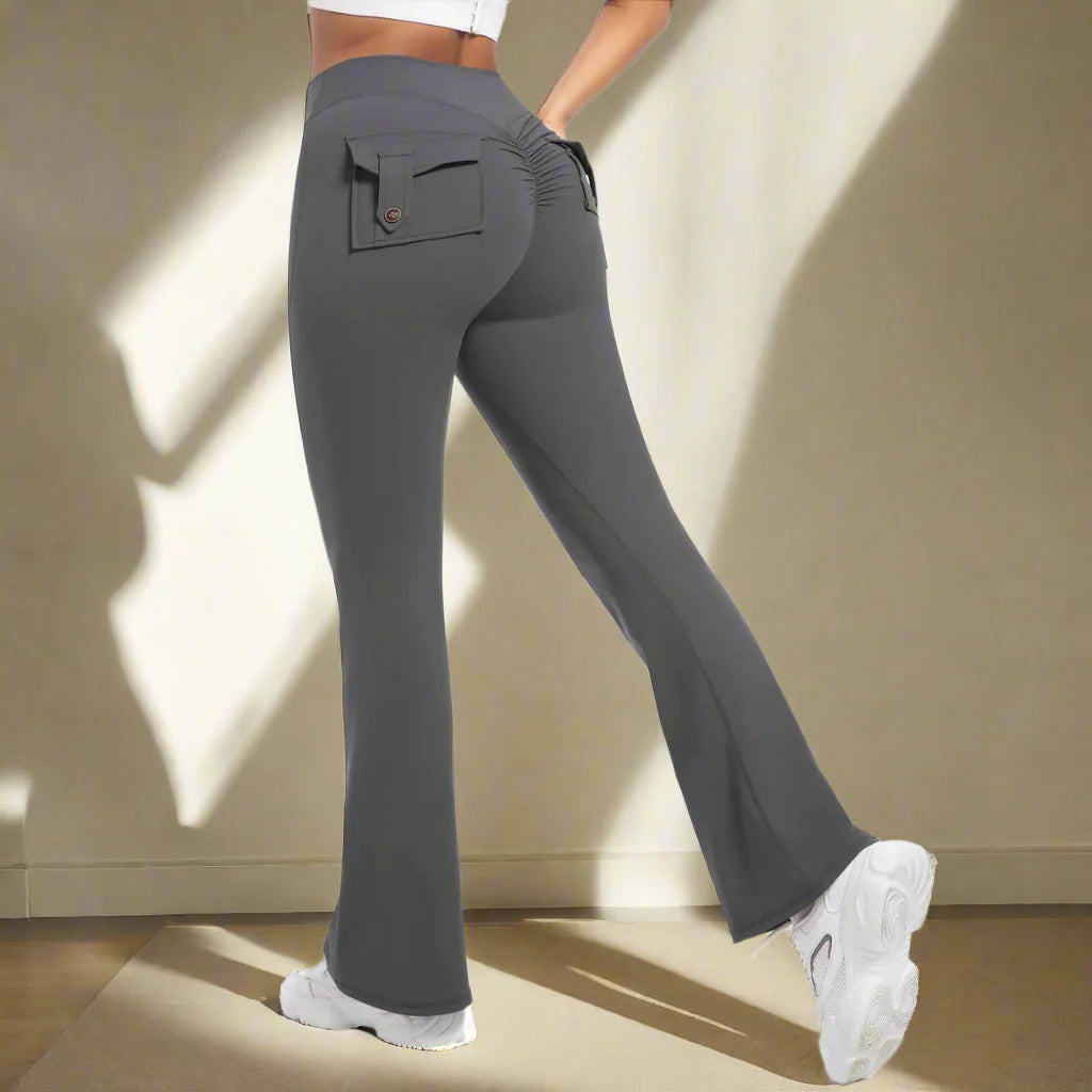 Women Flare pocket leggings high waist Breathable street style