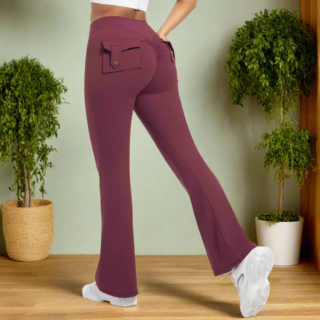 Women Flare pocket leggings high waist Breathable street style