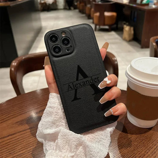 Your name letter case on iPhone case luxury leather cover