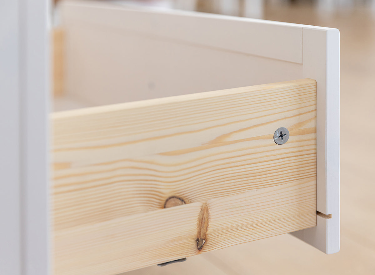 Milano Elite Massivholz Kiefer Schubladen Vitrine 1-Türig | Farbe Weiß/Kiefer