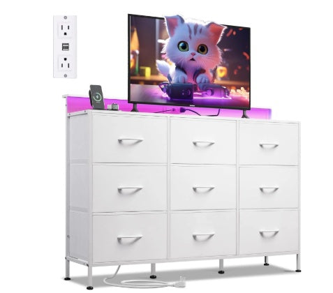 TV Lowboard 120cm mit LED Beleuchtung - TV Board bis 55 Zoll mit Ladestation