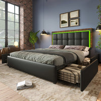 Polsterbett mit LED-Beleuchtung und 4 Schubladen – Modernes Design trifft auf smarte Funktionalität
