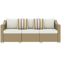 Rattan Sofa 3-Sitzer Creme - Outdoor Lounge Couch mit Kissen