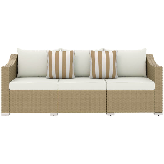 Rattan Sofa 3-Sitzer Creme - Outdoor Lounge Couch mit Kissen