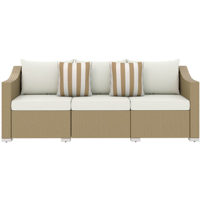 Rattan Sofa 3-Sitzer Creme - Outdoor Lounge Couch mit Kissen
