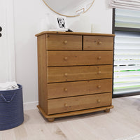 Anika Kommode Sideboard | Anrichte | 6-Schubladen | 100% Bio Kiefer Massivholz