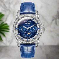 Automatic moonphase  watch by reef tiger diamonds bezel blue dial