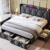 Polsterbett 160x200 mit USB, 4 Schubladen &amp; Matratze – Ihr Komplettpaket für modernen Schlafkomfort