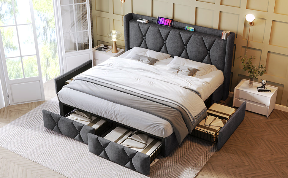 Polsterbett 160x200 mit USB, 4 Schubladen &amp; Matratze – Ihr Komplettpaket für modernen Schlafkomfort