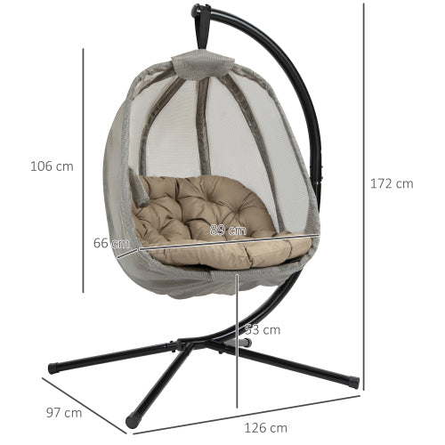 Outsunny Hängesessel mit Gestell - Faltbarer Egg Chair mit Kissen für Garten & Terrasse, Khaki
